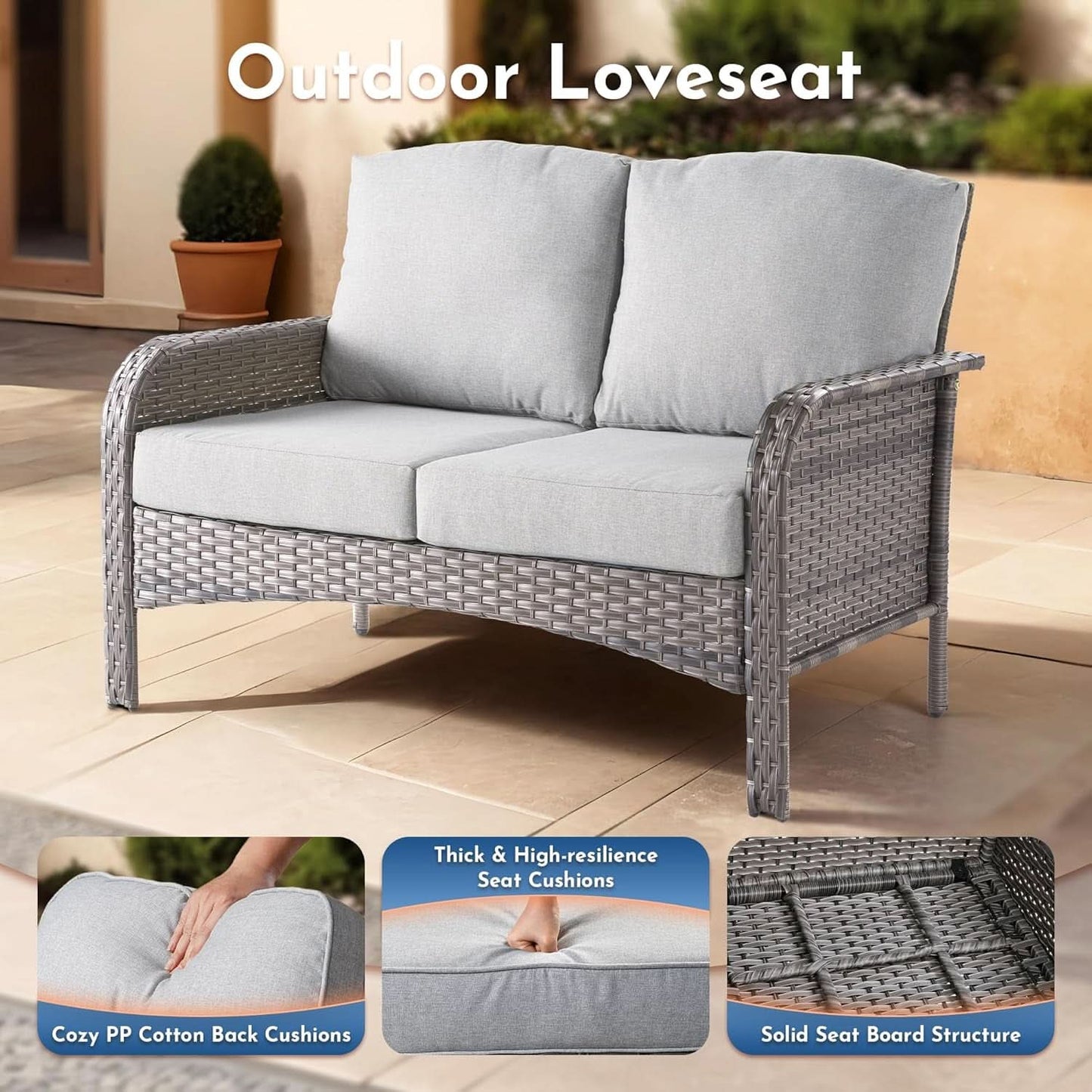 5 Piece Outdoor Patio Furniture Set With Swivel Rocker Chairs Light Gray