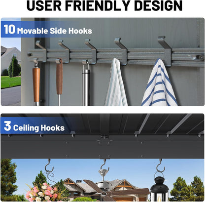 9X10FT Hardtop Grill Gazebo with Storage Shelves and Expansion Platform