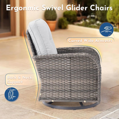 5 Piece Outdoor Patio Furniture Set With Swivel Rocker Chairs Light Gray