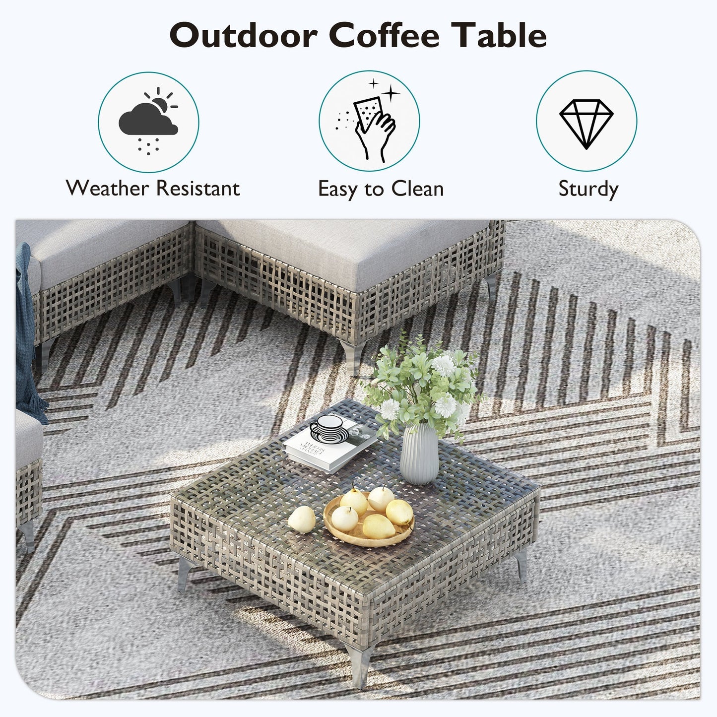 K&K Patio 8-Piece Patio Furniture Set with 43" Fire Pit Table