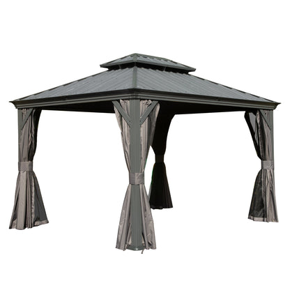 11x13FT Outdoor Gazebo with Galvanized Steel Double Roof