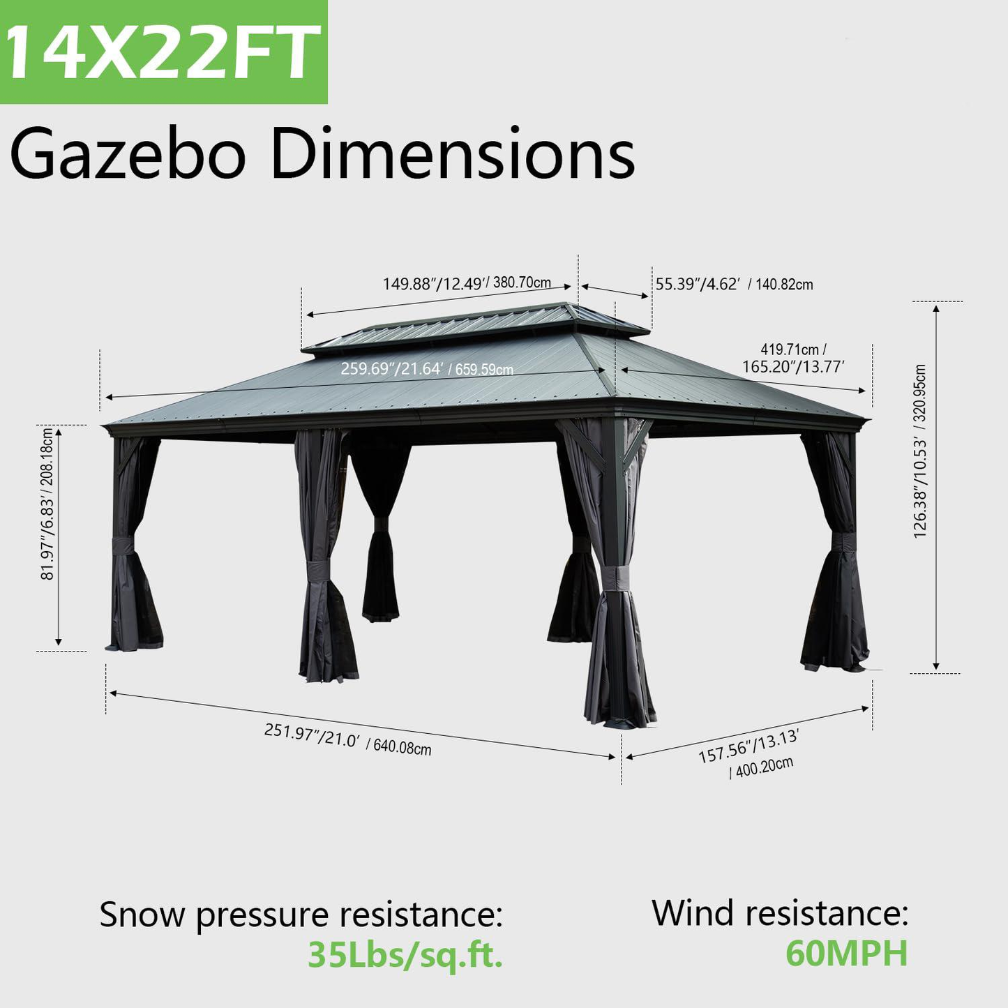 14'x22' Hardtop Gazebo with Resin Roof