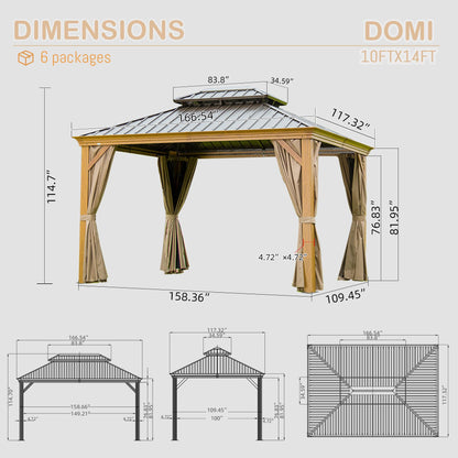 10' x 14' Hardtop Gazebo with Galvanized Steel Double Roof and Wood Grain Frame