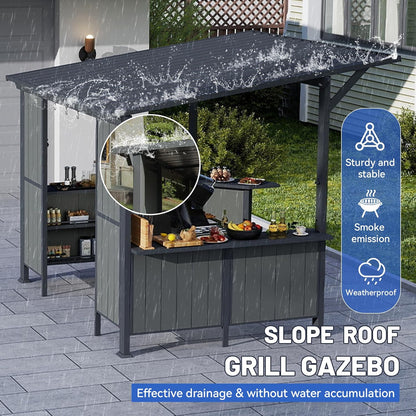 9X10FT Hardtop Grill Gazebo with Storage Shelves and Expansion Platform