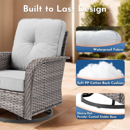 5 Piece Outdoor Patio Furniture Set With Swivel Rocker Chairs Light Gray