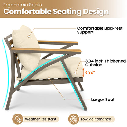 6-Piece Outdoor Patio Furniture Set with Steel Frame Sofa & Acacia Wood Table
