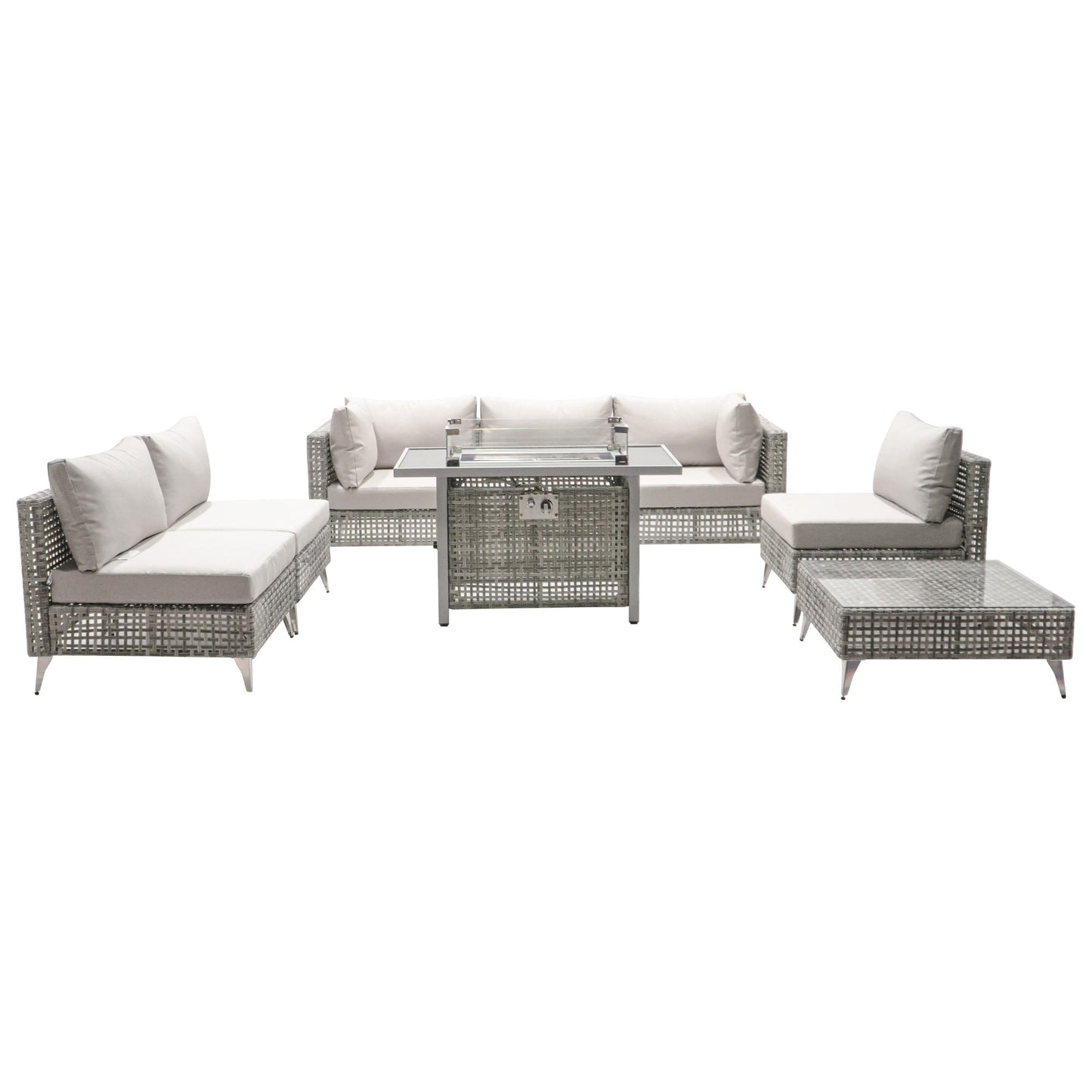 K&K Patio 8-Piece Patio Furniture Set with 43" Fire Pit Table