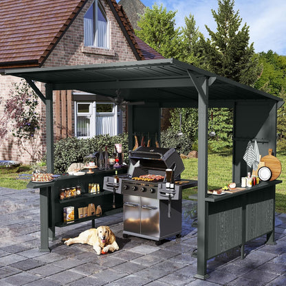 9X10FT Hardtop Grill Gazebo with Storage Shelves and Expansion Platform
