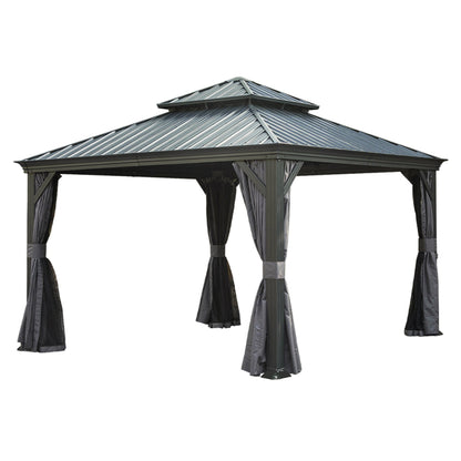 13x13FT Outdoor Hardtop Gazebo with Galvanized Steel Double Roof