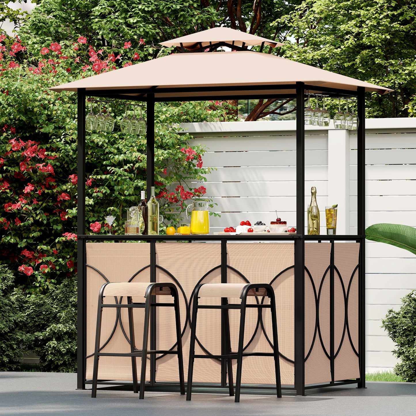 6.5 x 4 x 8 FT Grill Gazebo Set with 2 Bar Stools and Bar Table