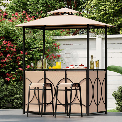 6.5 x 4 x 8 FT Grill Gazebo Set with 2 Bar Stools and Bar Table