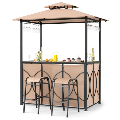 6.5 x 4 x 8 FT Grill Gazebo Set with 2 Bar Stools and Bar Table