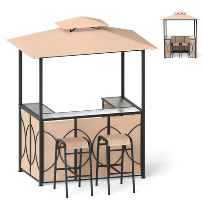6.5 x 4 x 8 FT Grill Gazebo Set with 2 Bar Stools and Bar Table