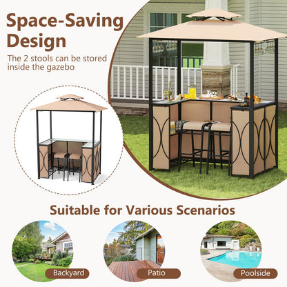 6.5 x 4 x 8 FT Grill Gazebo Set with 2 Bar Stools and Bar Table