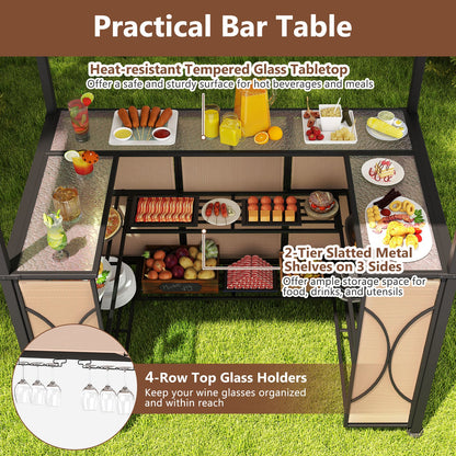 6.5 x 4 x 8 FT Grill Gazebo Set with 2 Bar Stools and Bar Table