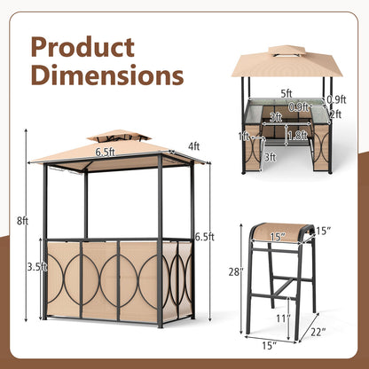 6.5 x 4 x 8 FT Grill Gazebo Set with 2 Bar Stools and Bar Table