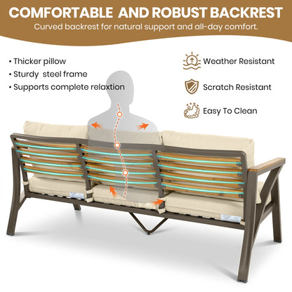 6-Piece Outdoor Patio Furniture Set with Steel Frame Sofa & Acacia Wood Table