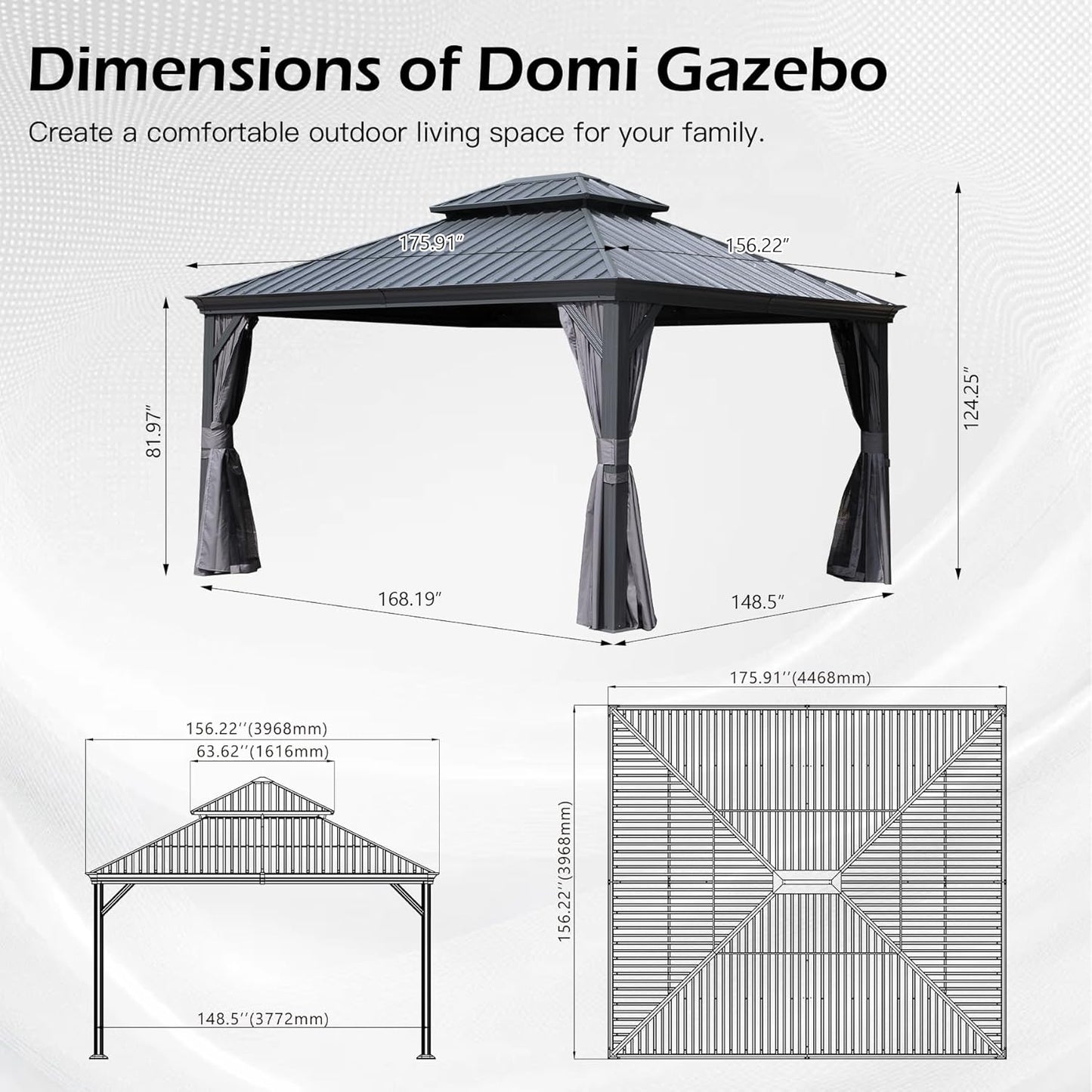 13x15FT Outdoor Hardtop Gazebo with Galvanized Steel Double Roof