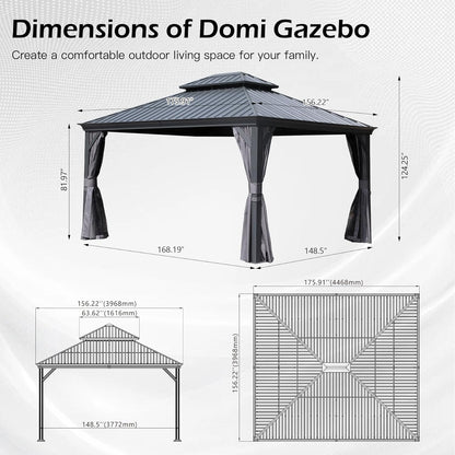 13x15FT Outdoor Hardtop Gazebo with Galvanized Steel Double Roof