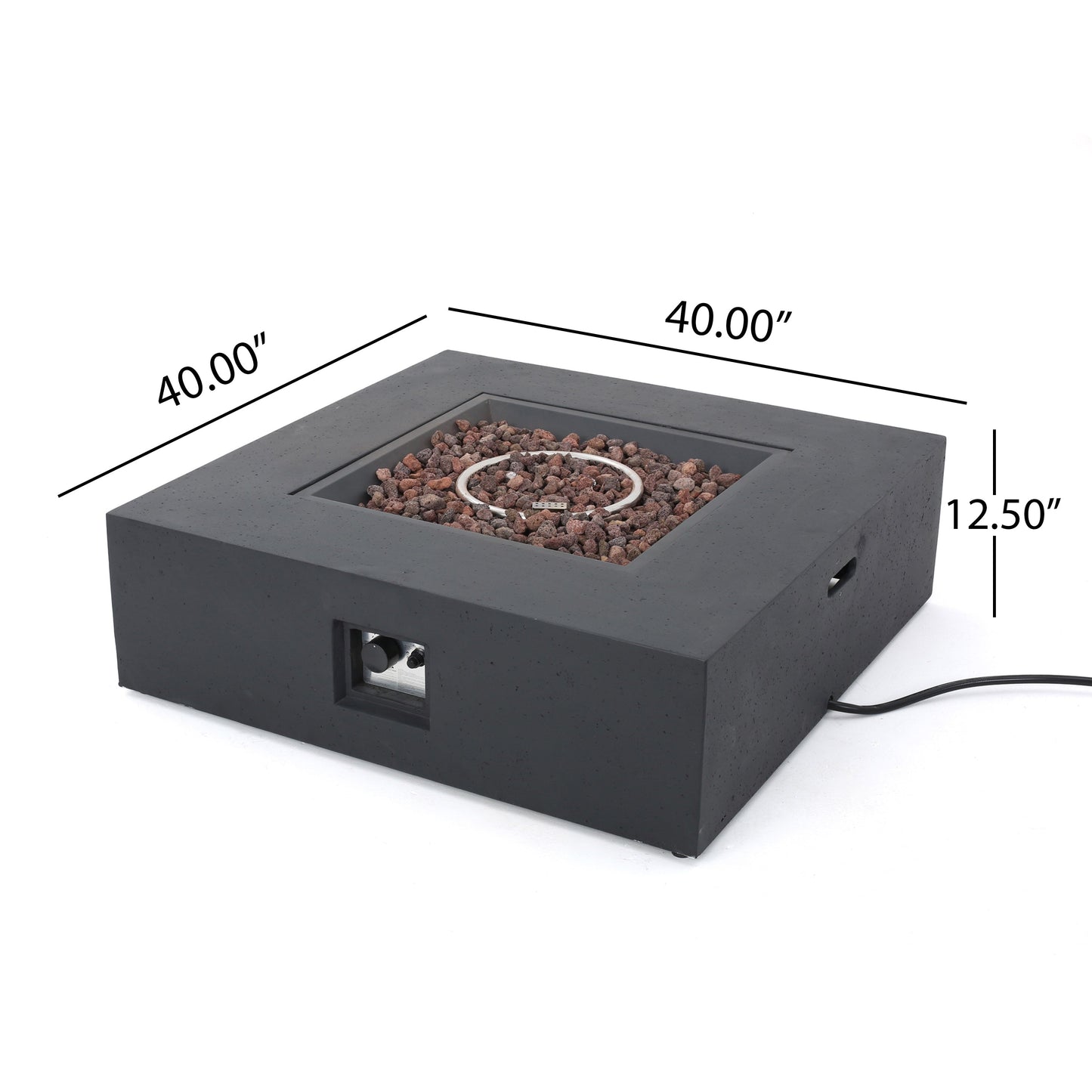 Modern 50,000 BTU Square MgO Fire Table with Propane Tank in Dark Grey