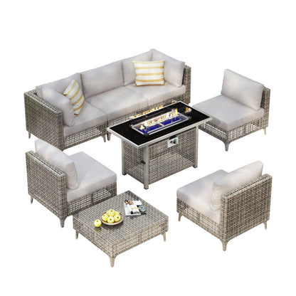 K&K Patio 8-Piece Patio Furniture Set with 43" Fire Pit Table