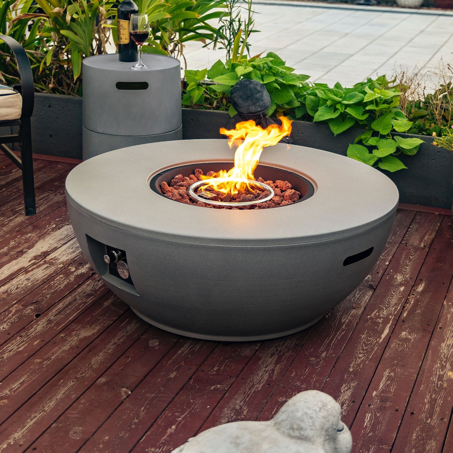 36 Inch Round Propane Gas Fire Pit Table 50000 BTU, Grey Steel
