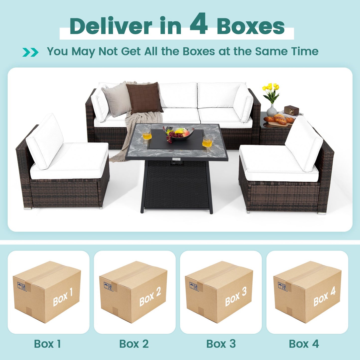 7 Pieces Patio Furniture Set with 35 Inches 50000 BTU Propane Gas Fire Pit Table and Waterproof Cover for Firpit