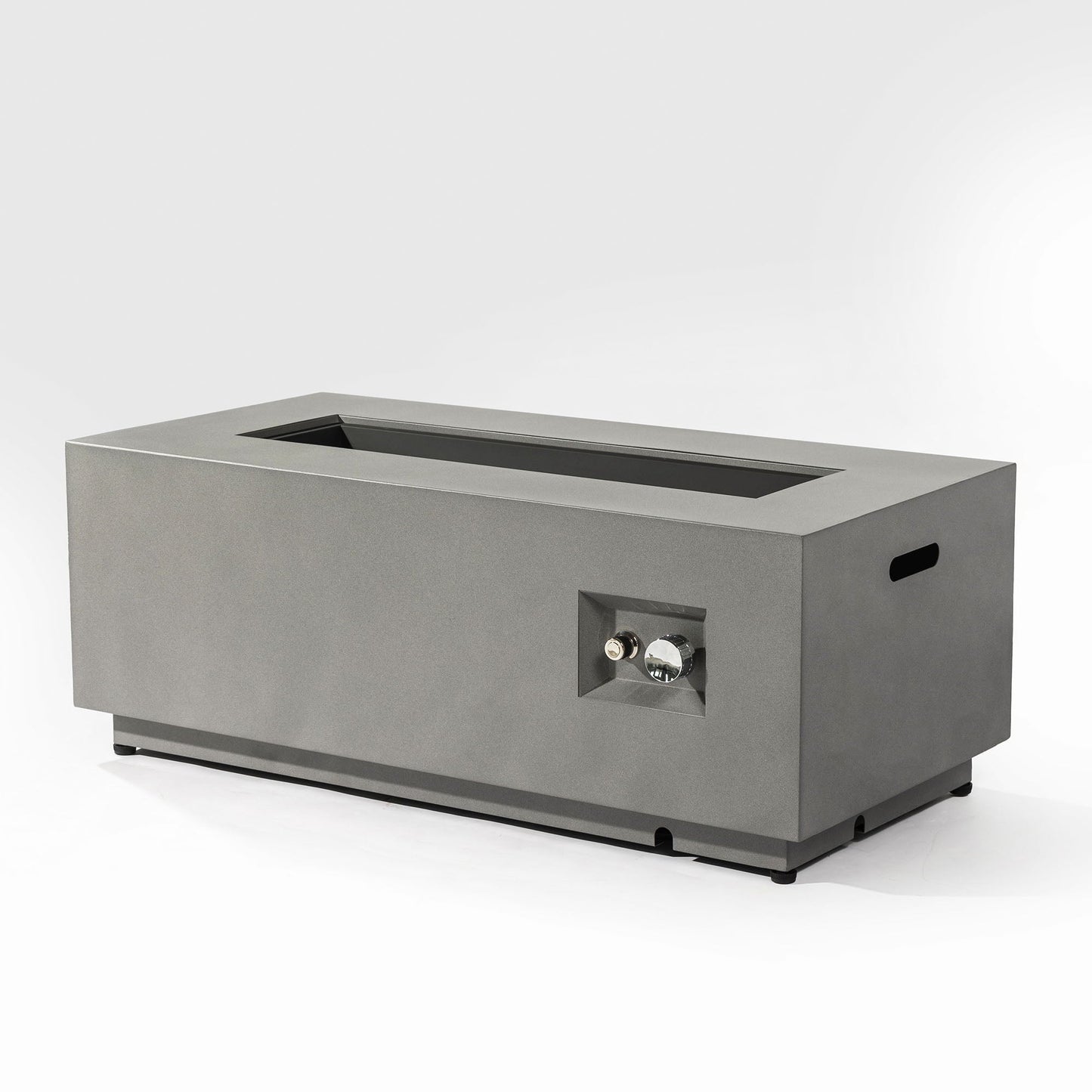 Propane Gas Fire Pit Table, 50000 Btu Rectangular With Glass Wind Guard For Outside - Gray