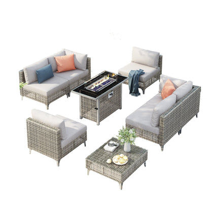 K&K Patio 8-Piece Patio Furniture Set with 43" Fire Pit Table