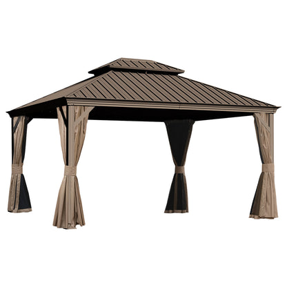 13x15FT Outdoor Hardtop Gazebo with Galvanized Steel Double Roof