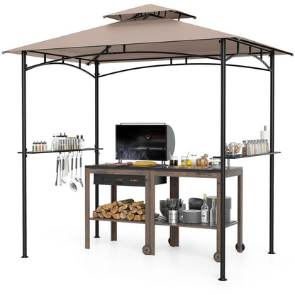 8 x 5 Feet Grill Gazebo with 2 Shelves 6 Hooks and Metal Frame-Gray