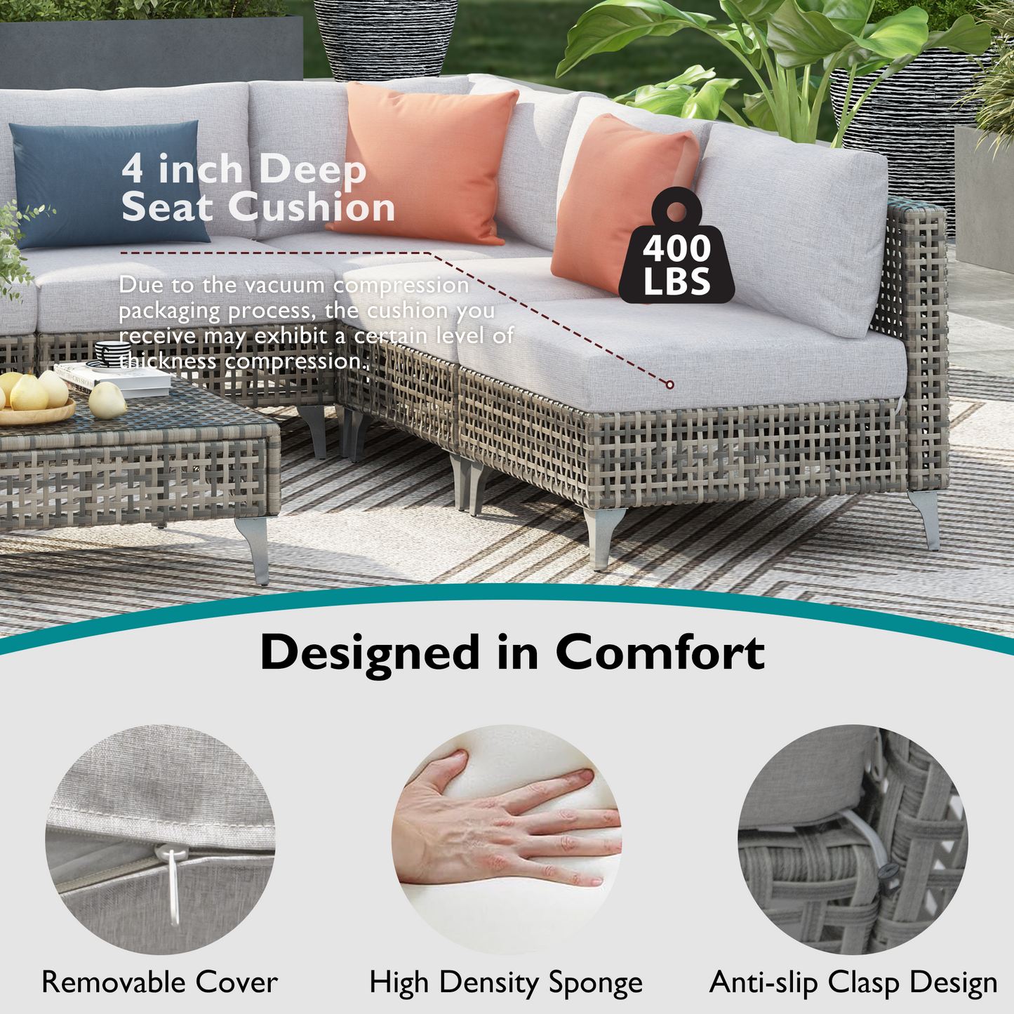 K&K Patio 8-Piece Patio Furniture Set with 43" Fire Pit Table