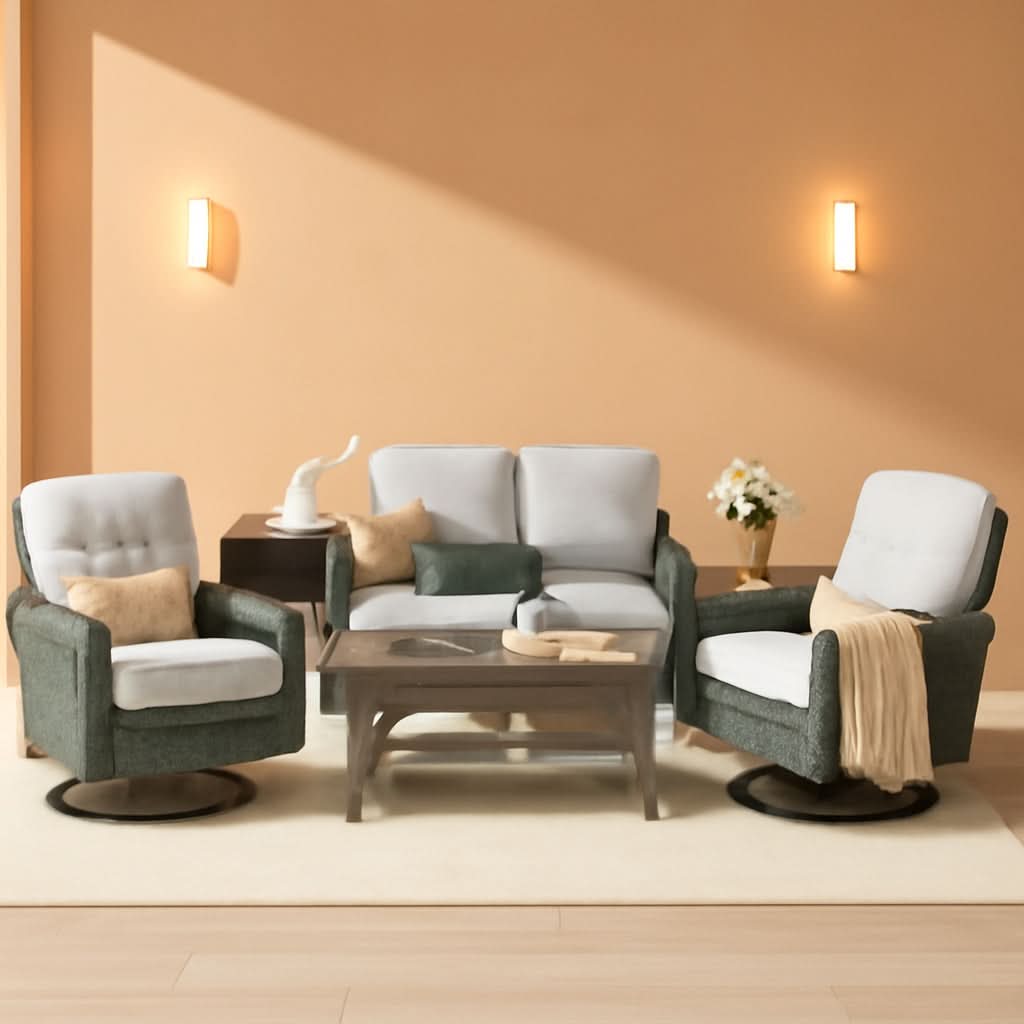 5 Piece Outdoor Patio Furniture Set With Swivel Rocker Chairs Light Gray