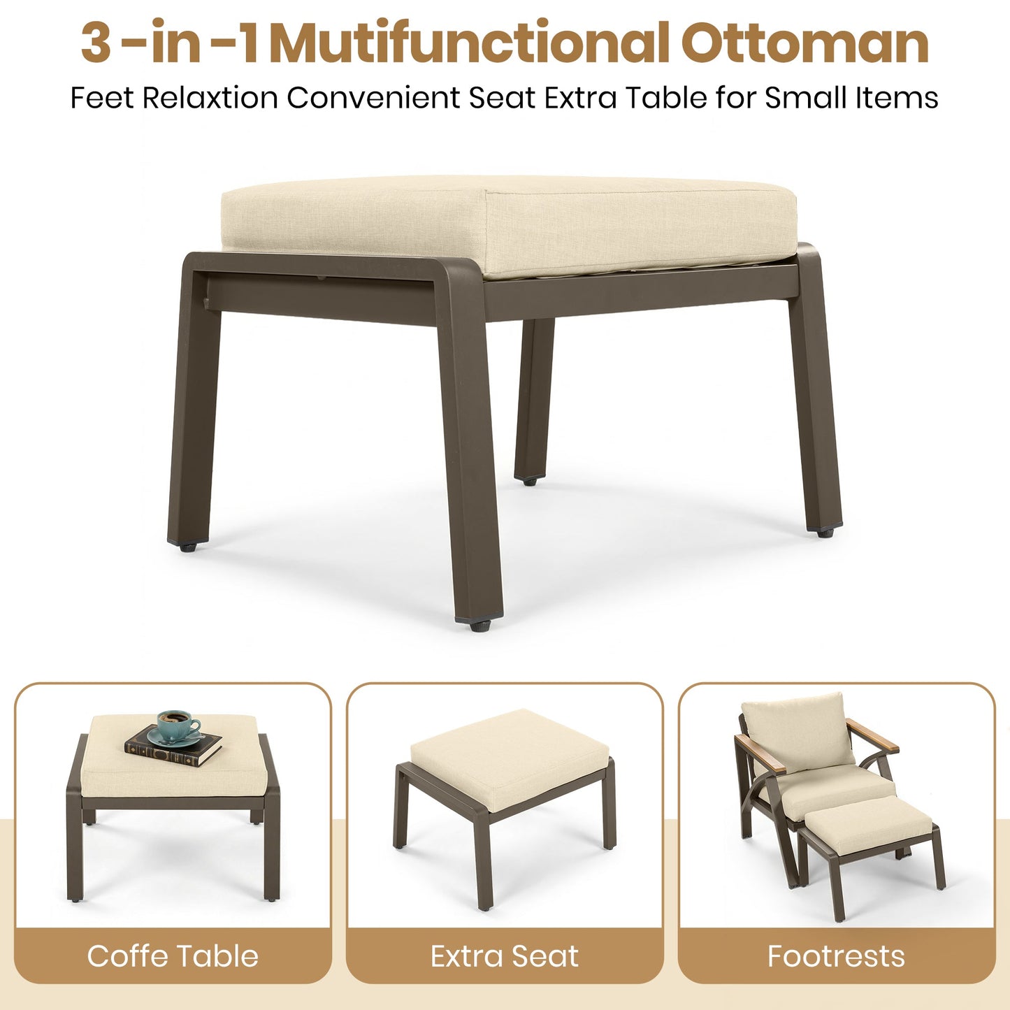 6-Piece Outdoor Patio Furniture Set with Steel Frame Sofa & Acacia Wood Table