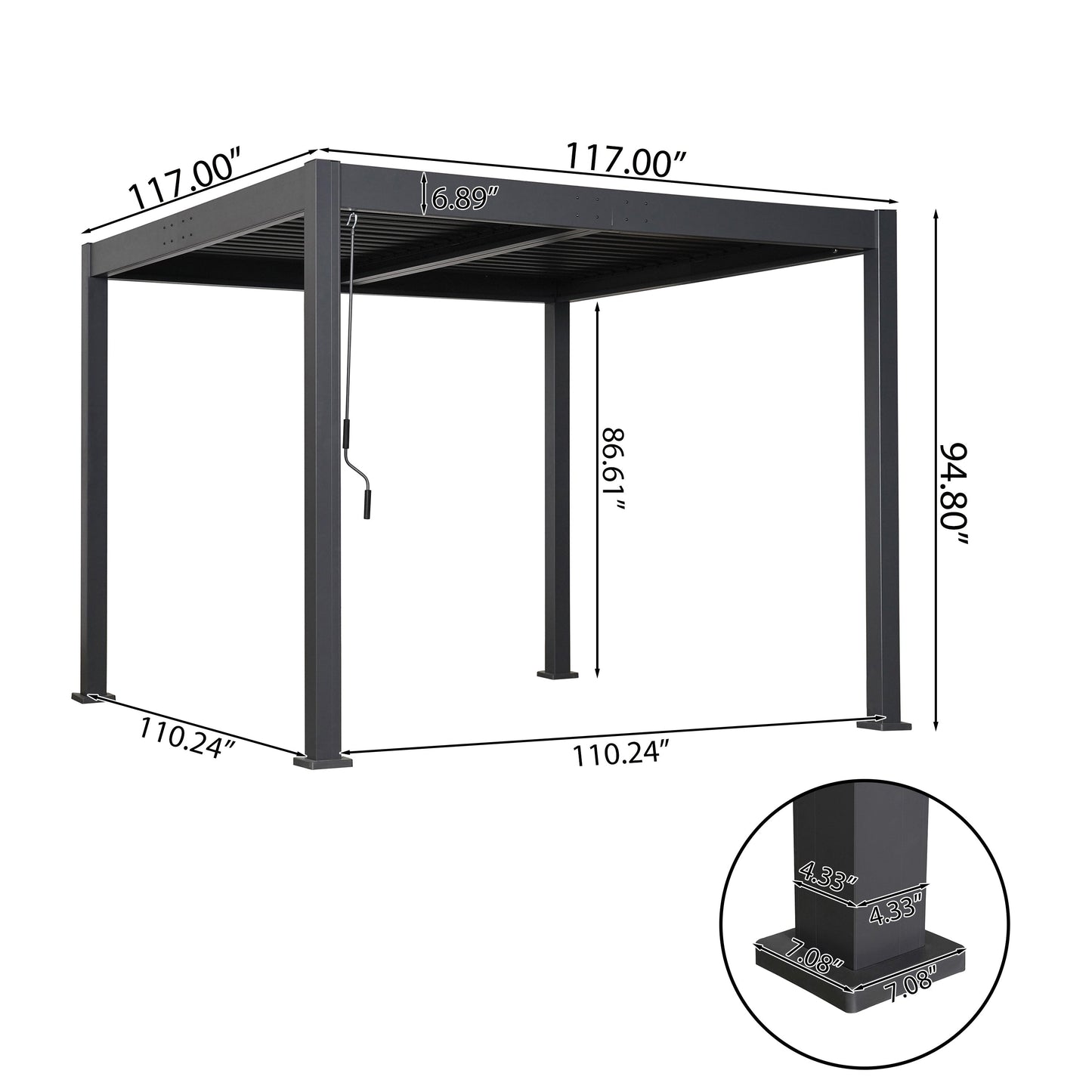 Byron Black Outdoor Pergola Aluminum with Adjustable Louvered Roof
