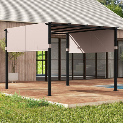 10 x 10 ft Flat Top Pergola with Retractable Canopy for Garden Pool Porch and Backyard