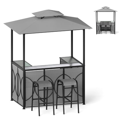 6.5 x 4 x 8 FT Grill Gazebo Set with 2 Bar Stools and Bar Table