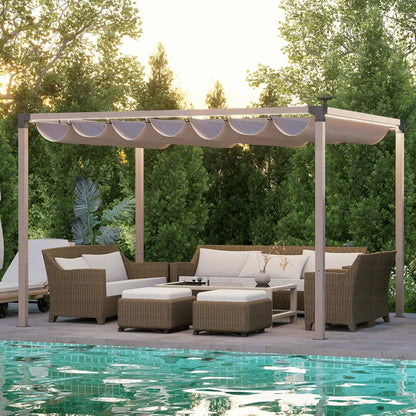 Retractable Pergola With LED Lights Aluminum Outdoor Canopy