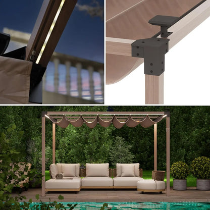 Retractable Pergola With LED Lights Aluminum Outdoor Canopy