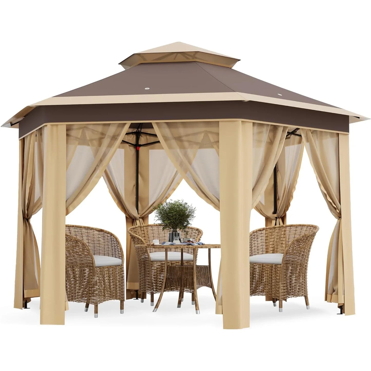 13x13 FT Pop Up Gazebo Outdoor Canopy Tent With Mosquito Netting Double Roof Heavy Duty Shelter For Patio Backyard Garden