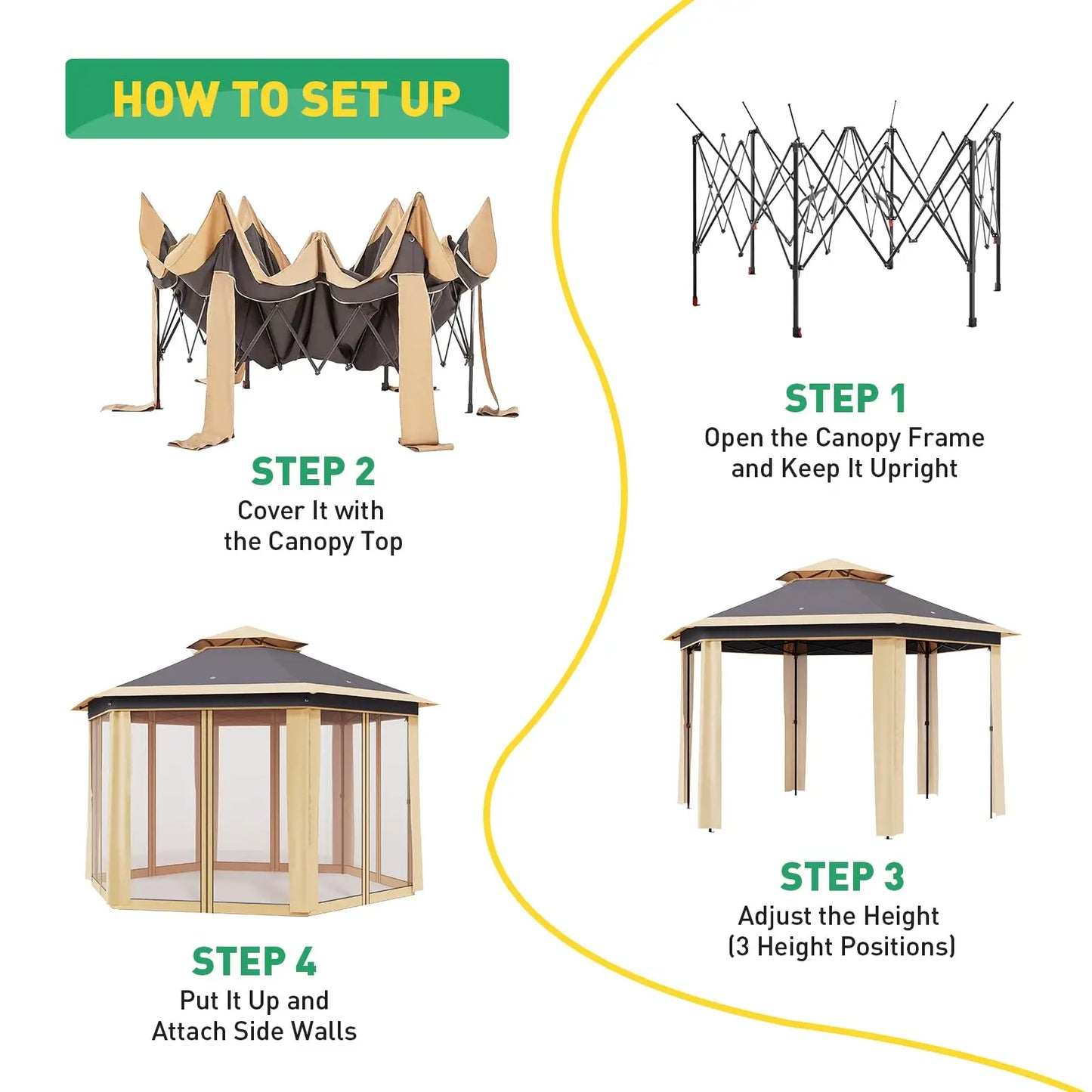 13x13 FT Pop Up Gazebo Outdoor Canopy Tent With Mosquito Netting Double Roof Heavy Duty Shelter For Patio Backyard Garden
