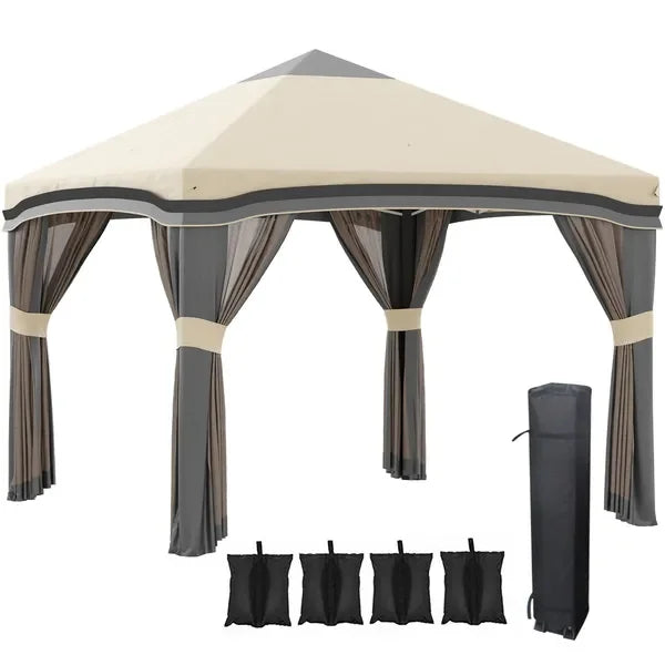 Outsunny 10x10ft Pop Up Gazebo Tent with Netting Height Adjustable Outdoor Party Shelter with Wheeled Carry Bag