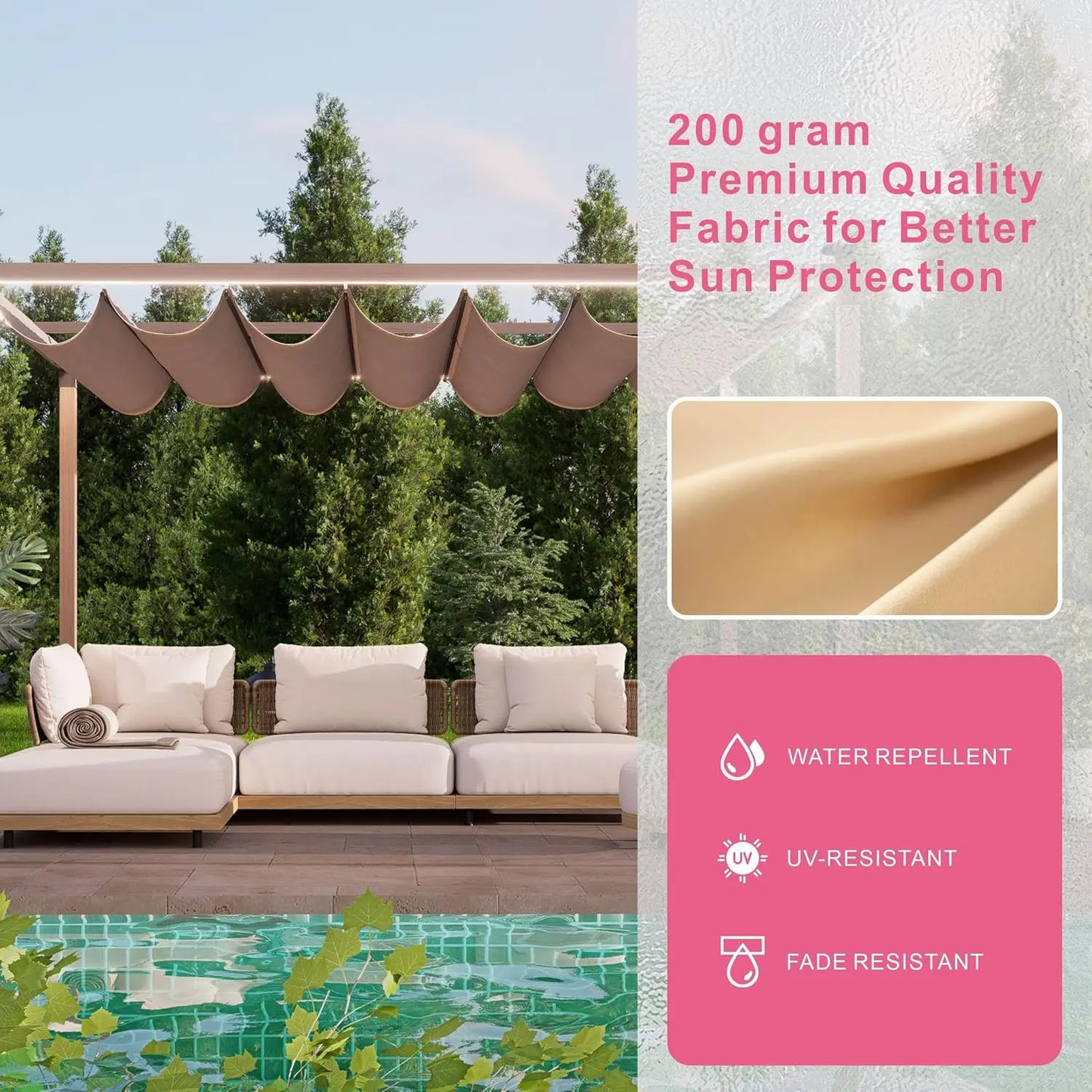 Retractable Pergola With LED Lights Aluminum Outdoor Canopy