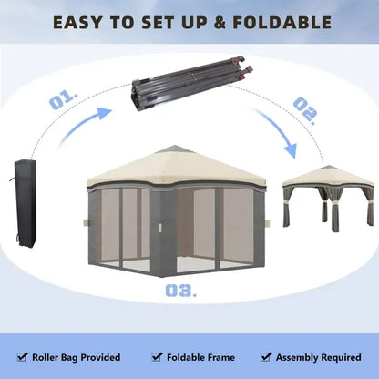 Outsunny 10x10ft Pop Up Gazebo Tent with Netting Height Adjustable Outdoor Party Shelter with Wheeled Carry Bag