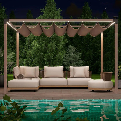 Retractable Pergola With LED Lights Aluminum Outdoor Canopy