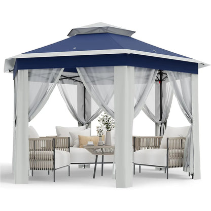 13x13 FT Pop Up Gazebo Outdoor Canopy Tent With Mosquito Netting Double Roof Heavy Duty Shelter For Patio Backyard Garden