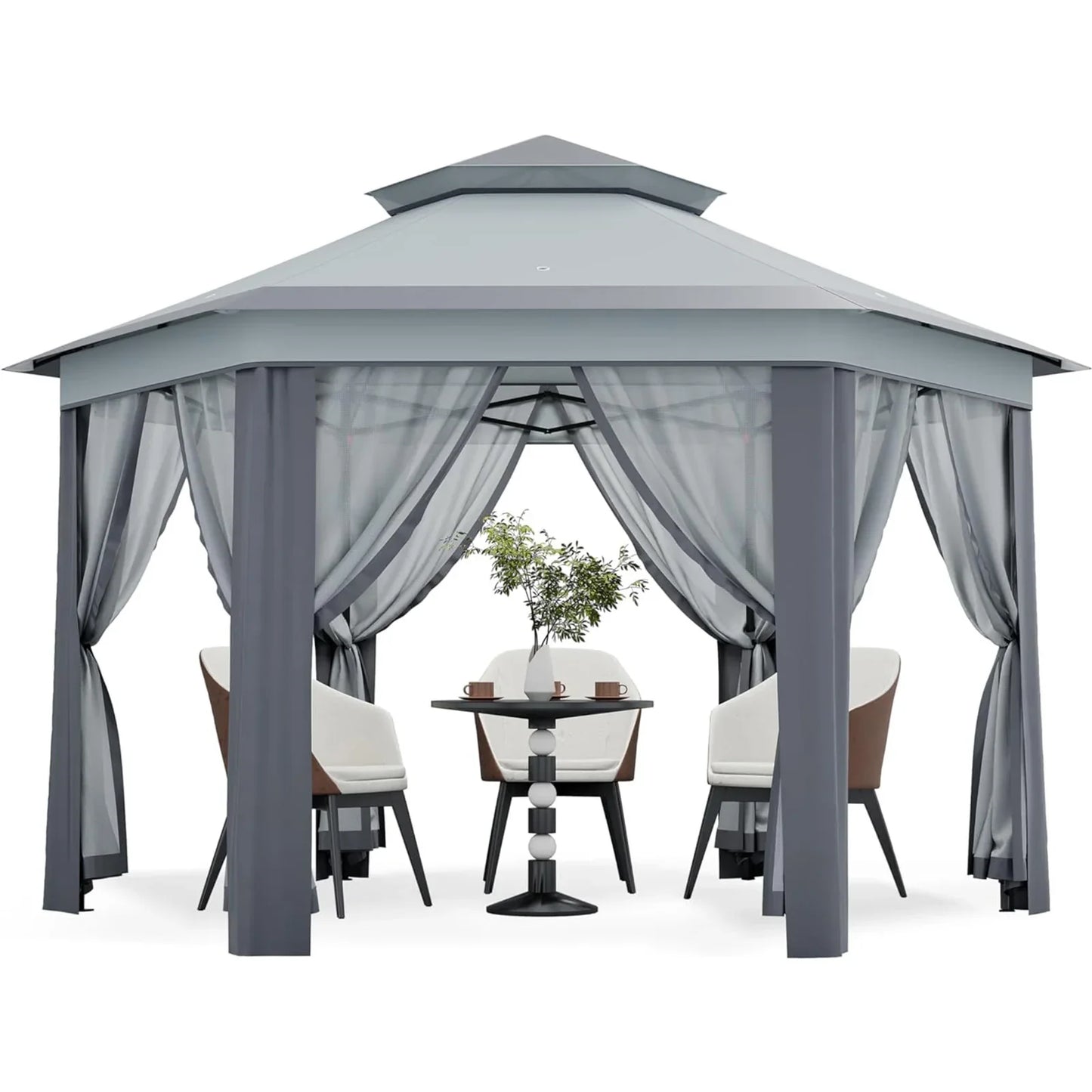 13x13 FT Pop Up Gazebo Outdoor Canopy Tent With Mosquito Netting Double Roof Heavy Duty Shelter For Patio Backyard Garden