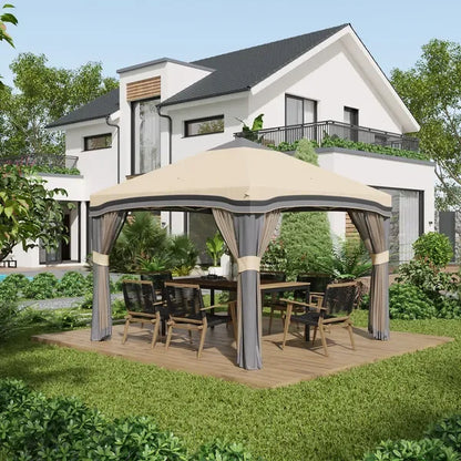 Outsunny 10x10ft Pop Up Gazebo Tent with Netting Height Adjustable Outdoor Party Shelter with Wheeled Carry Bag