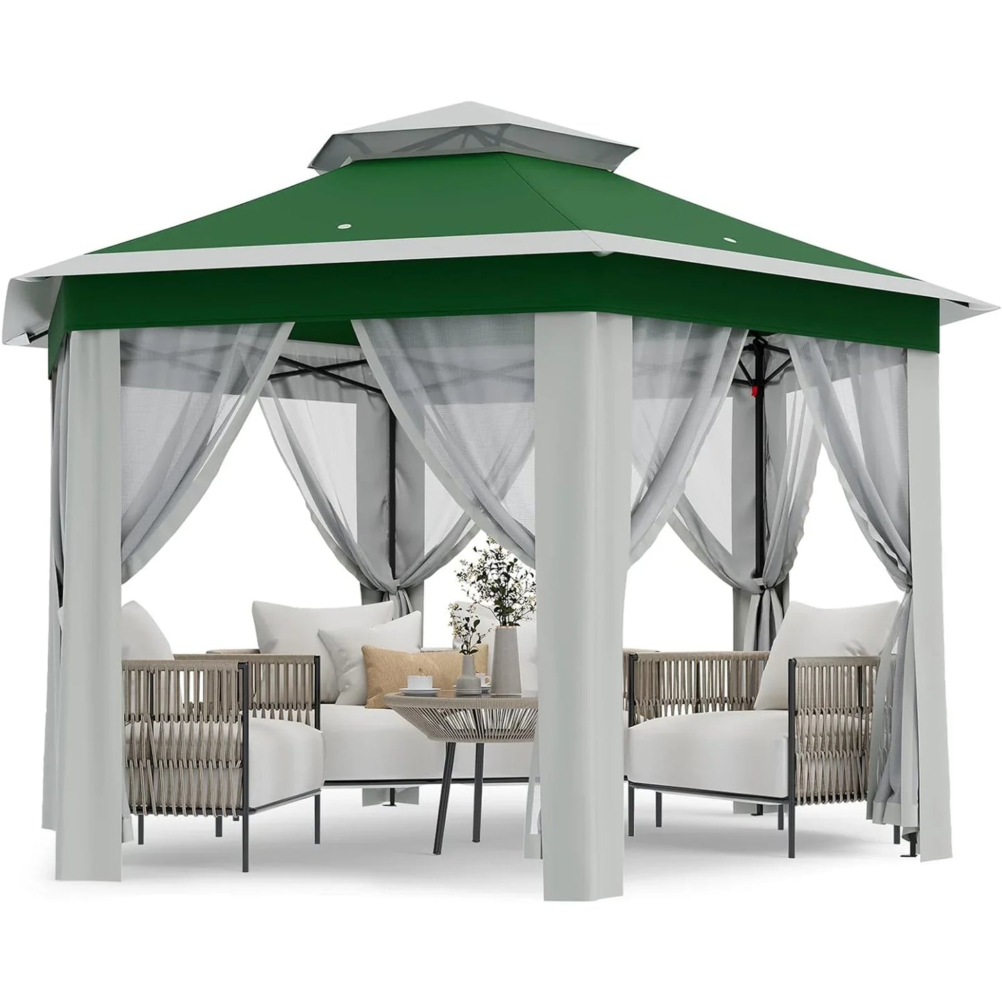 13x13 FT Pop Up Gazebo Outdoor Canopy Tent With Mosquito Netting Double Roof Heavy Duty Shelter For Patio Backyard Garden