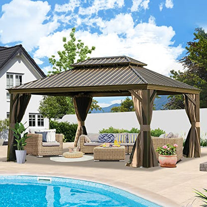 12' x 16' Hardtop Gazebo Outdoor Aluminum Gazebo with Double Canopy